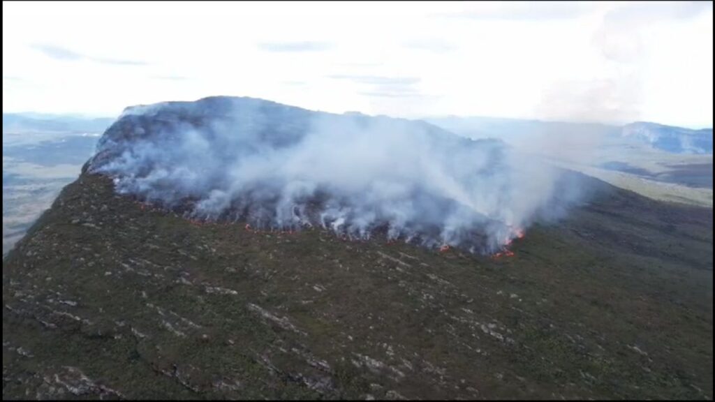 incêndio atinge o Morro do Esbarrancado, em Palmeiras