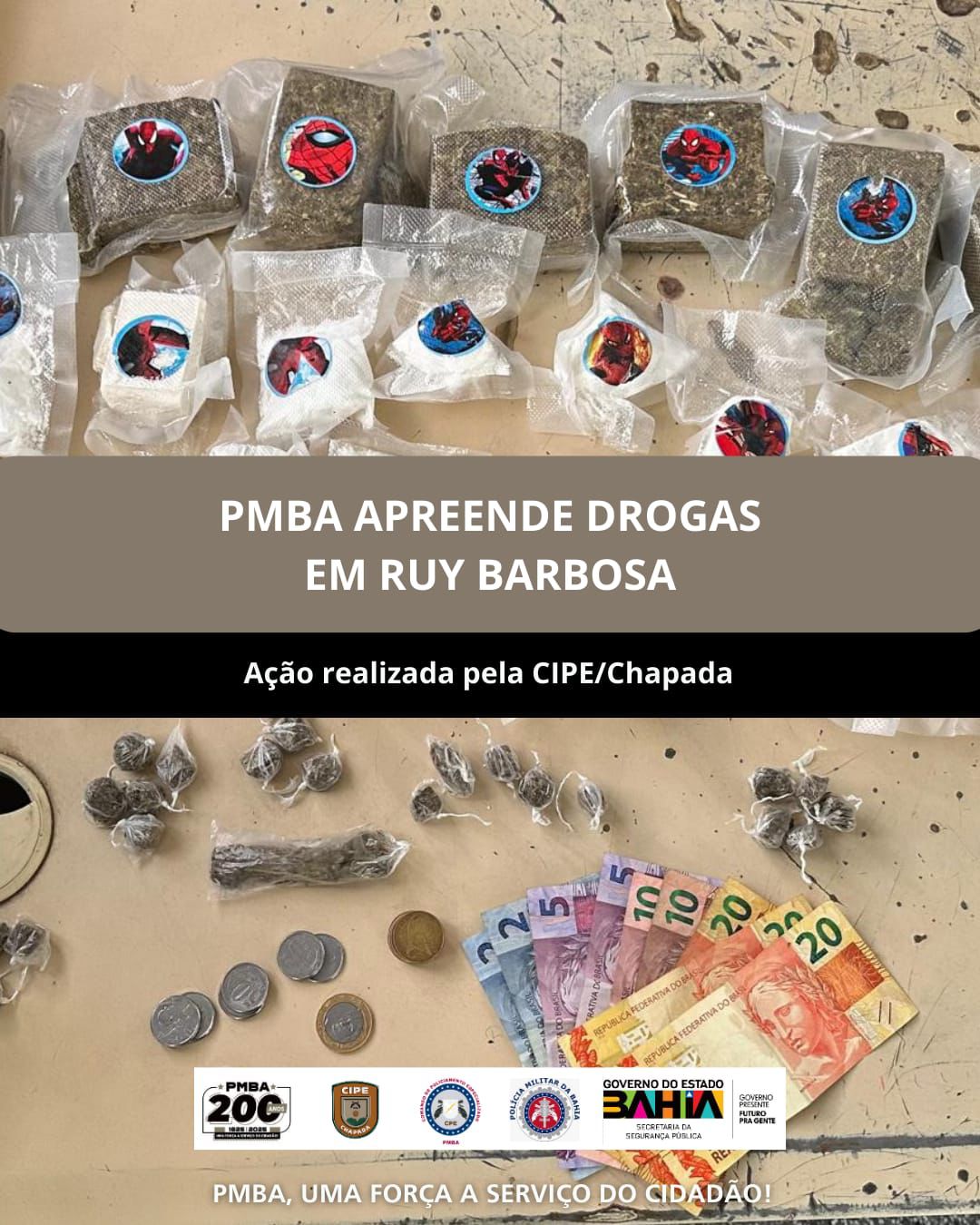 CIPE Chapada apreende drogas e conduz suspeito durante operação em Ruy Barbosa