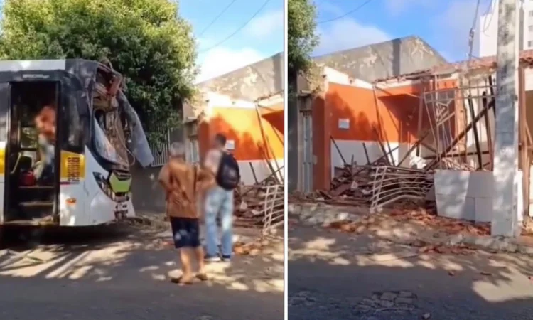 Ônibus escolar perde controle e invade residência no centro de Brumado