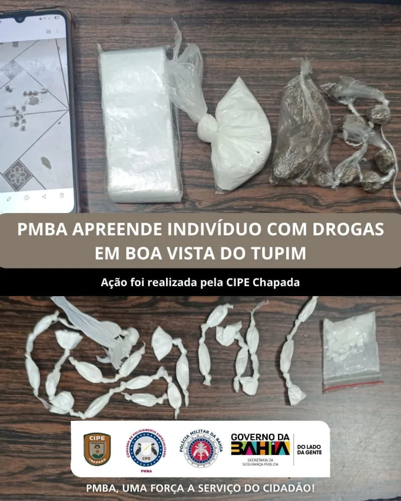 CIPE Chapada apreende drogas durante patrulhamento em Boa Vista do Tupim