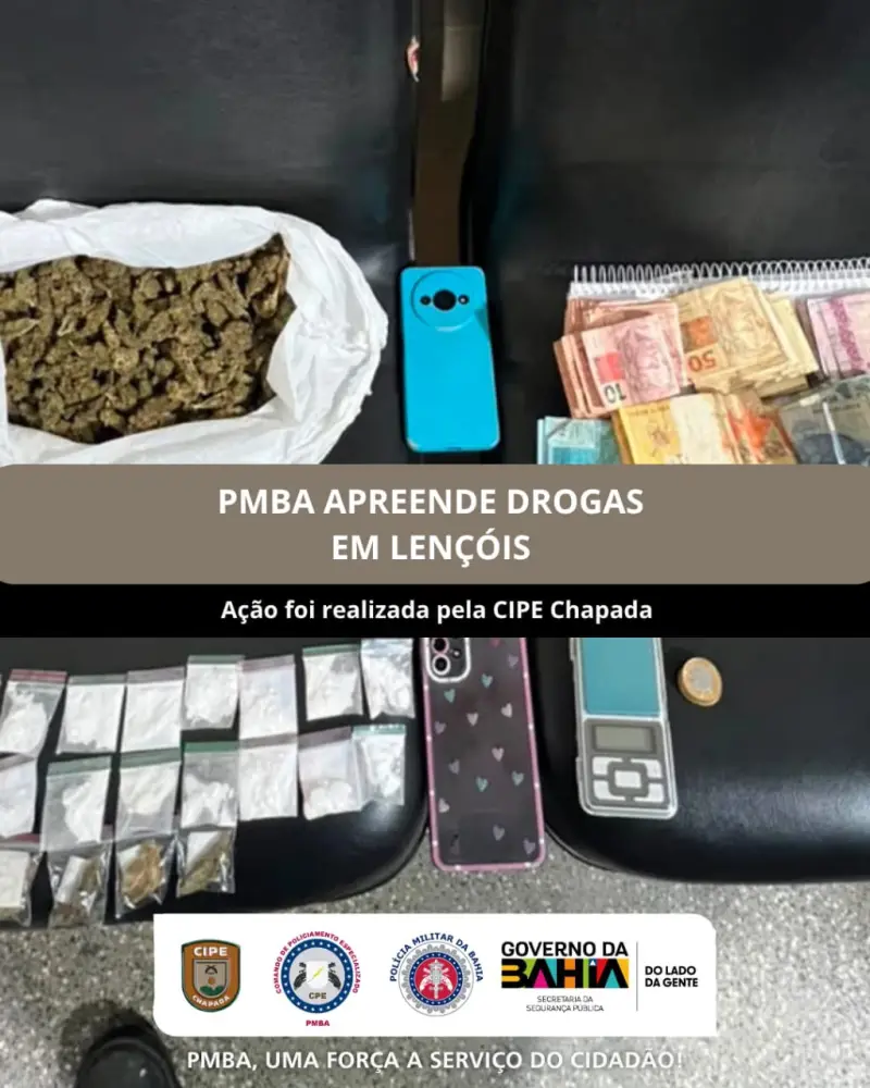 PMBA apreende drogas durante patrulhamento em Lençóis, na Chapada Diamantina