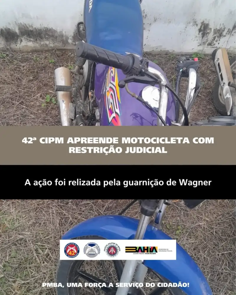 Polícia Militar recupera motocicleta com restrição judicial durante blitz em Wagner na Chapada Diamantina